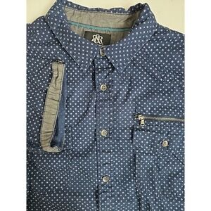 Rock &‎ Republic Mens XL Navy Blue Diamond Roll Tab Short Sleeve Button Up